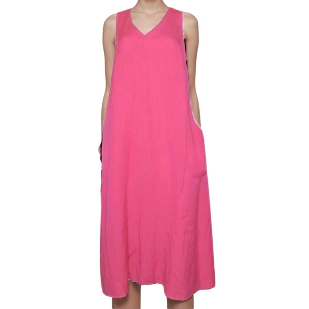 J. Jill pink midi dress NEW sleeveless lagen look linen summer spring casual